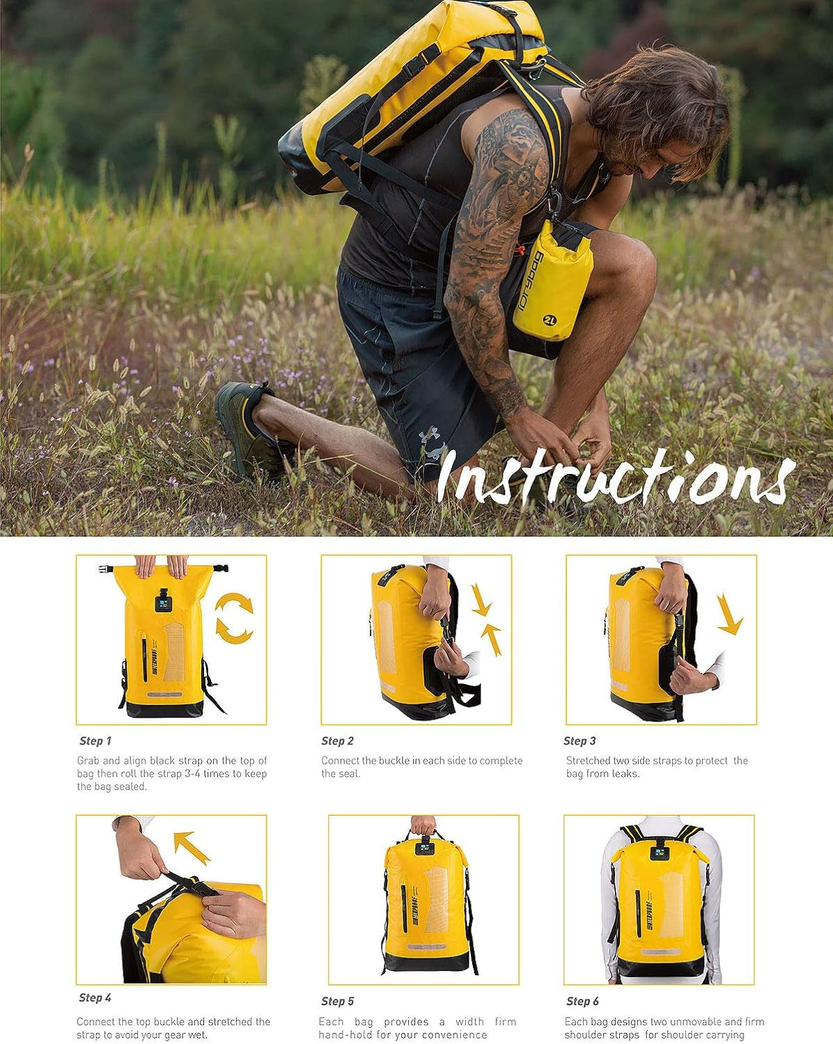 Waterproof Backpack for Men 20L/30L/40L, Floating Dry Bag Kayak, Dry Backpack Hiking