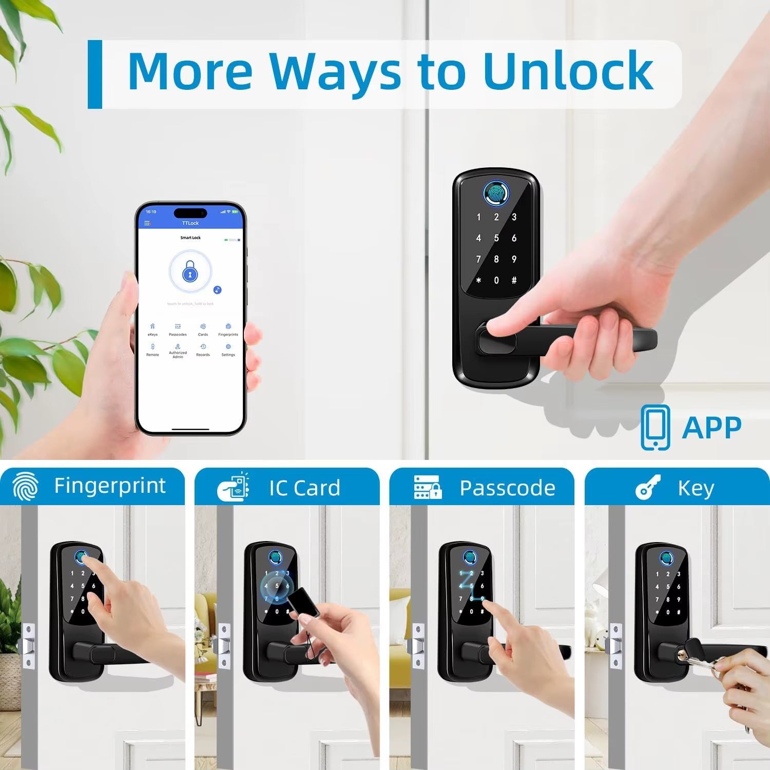 Smart Lock 5 in 1 Door Lock with Handle Biometric Technology Storage Memory Function TT LOCK APP Control