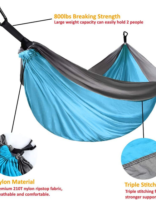 Load image into Gallery viewer, Camping Hammock - Portable Hammock Single Hammock Camping Accessories Gear for Outdoor Indoor Adult Kids, USA Based Brand (Light Blue & Grey)