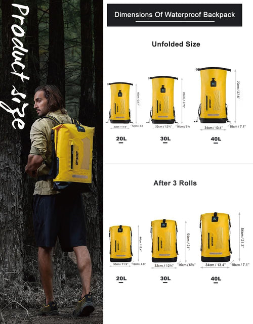 Load image into Gallery viewer, Waterproof Backpack for Men 20L/30L/40L, Floating Dry Bag Kayak, Dry Backpack Hiking