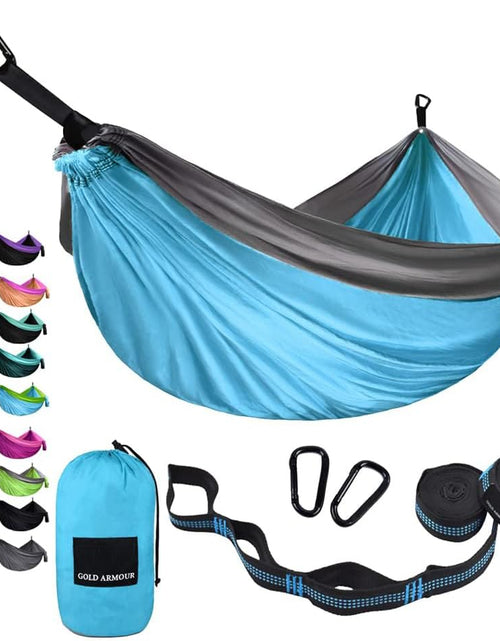 Load image into Gallery viewer, Camping Hammock - Portable Hammock Single Hammock Camping Accessories Gear for Outdoor Indoor Adult Kids, USA Based Brand (Light Blue & Grey)