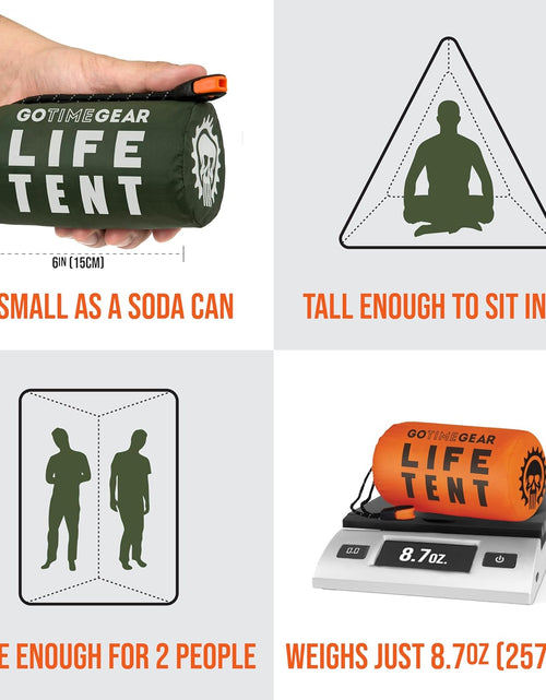 Load image into Gallery viewer, Survival Life Tent • 2 Person Mylar Emergency Shelter Tube Tent + Paracord • All-Weather Protection for Camping, Hiking, & Survival Kits • Includes Emergency Whistle