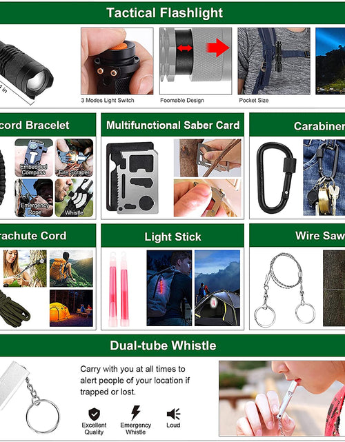 Load image into Gallery viewer, Survival Kit and First Aid Kit, 142Pcs Professional Survival Gear and Equipment with Molle Pouch, for Men Dad Husband Who Likes Camping Outdoor Adventure…
