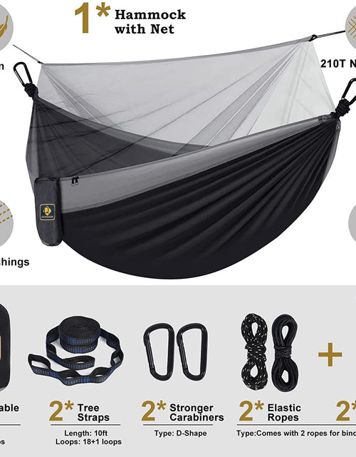 Load image into Gallery viewer, Camping Hammock with Net,Travel Portable Lightweight Hammocks with Tree Straps and Solid D-Shape Carabiners,Parachute Nylon Hammock for Outsides Backpacking Beach Backyard Patio Hiking
