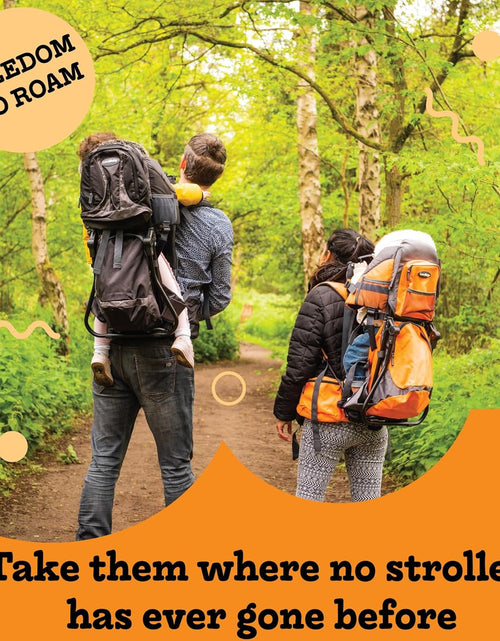 Load image into Gallery viewer, Hiking Baby Carrier Backpack - Comfortable Toddler/Baby Backpack Carrier System with Diaper Change Pad, Insulated Pocket + Rain and Sun Hood to Protect Your Child
