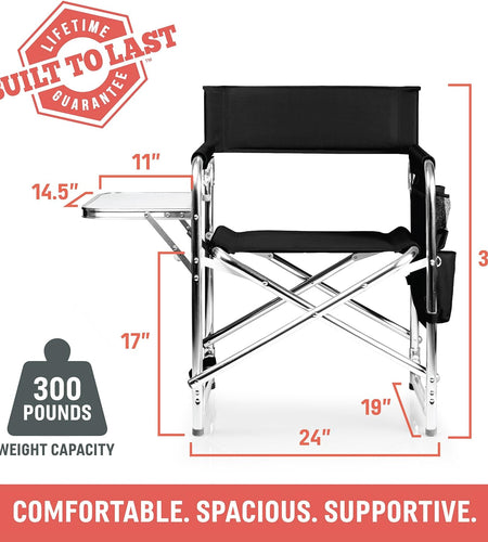 Sports Chair with Side Table, Camping Chair, Beach Chair, Camp Chair for Adults (Red)