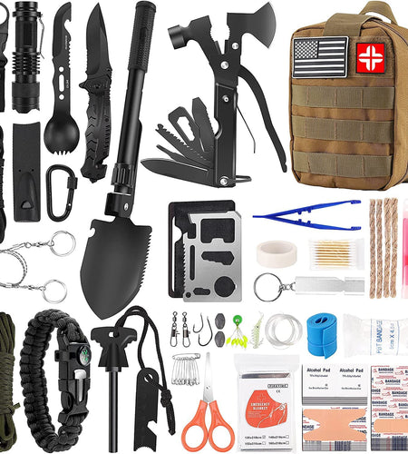 Survival Kit and First Aid Kit, 142Pcs Professional Survival Gear and Equipment with Molle Pouch, for Men Dad Husband Who Likes Camping Outdoor Adventure…