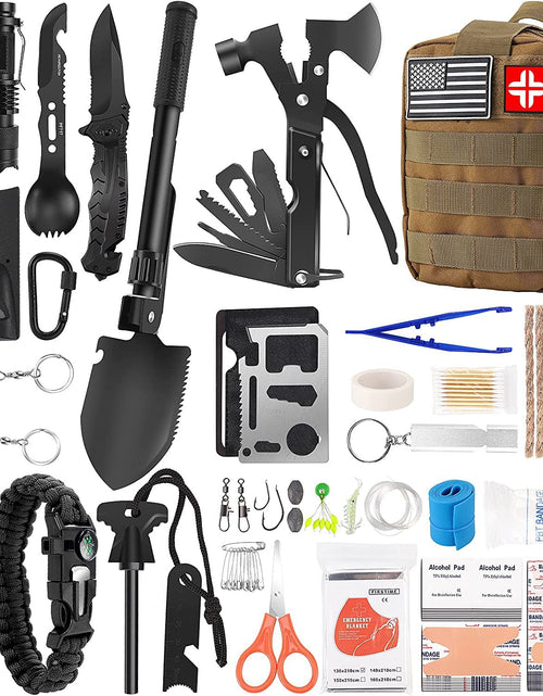 Load image into Gallery viewer, Survival Kit and First Aid Kit, 142Pcs Professional Survival Gear and Equipment with Molle Pouch, for Men Dad Husband Who Likes Camping Outdoor Adventure…
