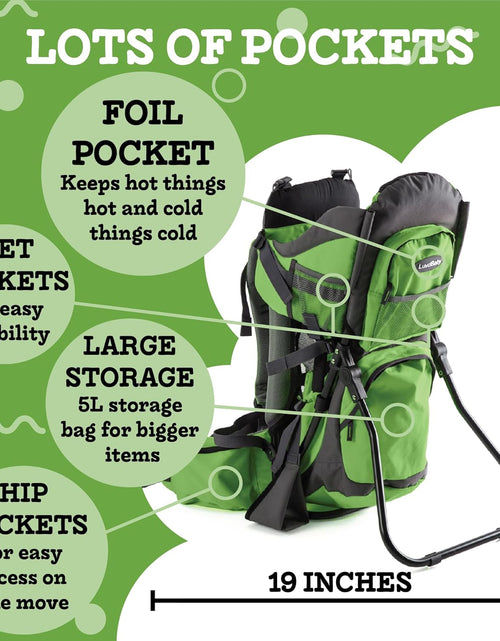 Load image into Gallery viewer, Hiking Baby Carrier Backpack - Comfortable Toddler/Baby Backpack Carrier System with Diaper Change Pad, Insulated Pocket + Rain and Sun Hood to Protect Your Child
