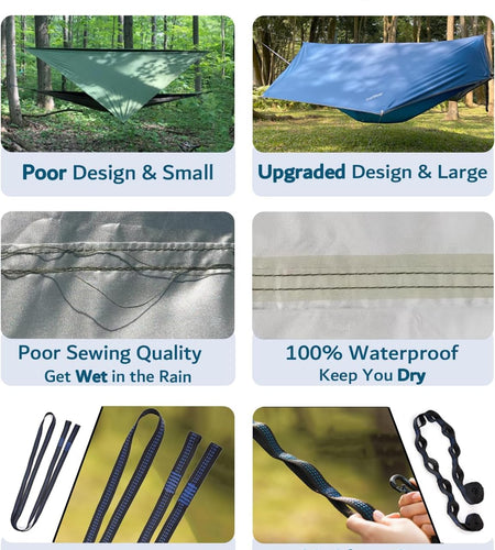 Camping Hammock, Portable Single & Double Hammock with Net, 2 Person Hammock Tent with 2 * 10Ft Straps, Best for Outdoor Hiking Survival Travel