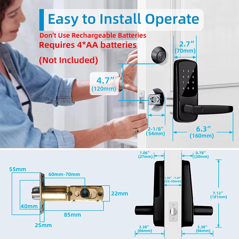 Smart Lock 5 in 1 Door Lock with Handle Biometric Technology Storage Memory Function TT LOCK APP Control