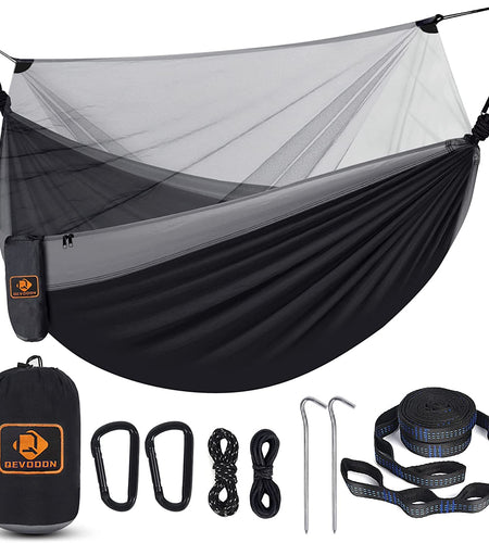 Camping Hammock with Net,Travel Portable Lightweight Hammocks with Tree Straps and Solid D-Shape Carabiners,Parachute Nylon Hammock for Outsides Backpacking Beach Backyard Patio Hiking