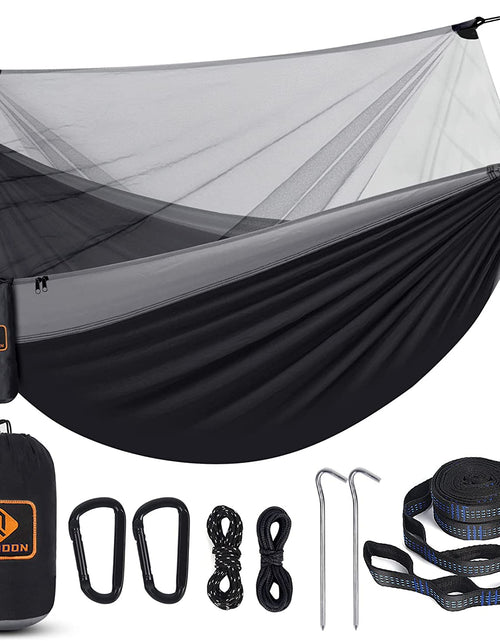 Load image into Gallery viewer, Camping Hammock with Net,Travel Portable Lightweight Hammocks with Tree Straps and Solid D-Shape Carabiners,Parachute Nylon Hammock for Outsides Backpacking Beach Backyard Patio Hiking
