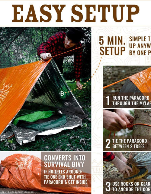 Load image into Gallery viewer, World&#39;S Toughest Ultralight Survival Tent • 2 Person Mylar Emergency Shelter Tube Tent + Paracord • Year-Round All Weather Protection for Hiking, Camping, &amp; Outdoor Survival Kits
