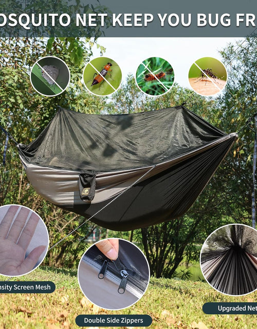 Load image into Gallery viewer, Camping Hammock with Net,Travel Portable Lightweight Hammocks with Tree Straps and Solid D-Shape Carabiners,Parachute Nylon Hammock for Outsides Backpacking Beach Backyard Patio Hiking
