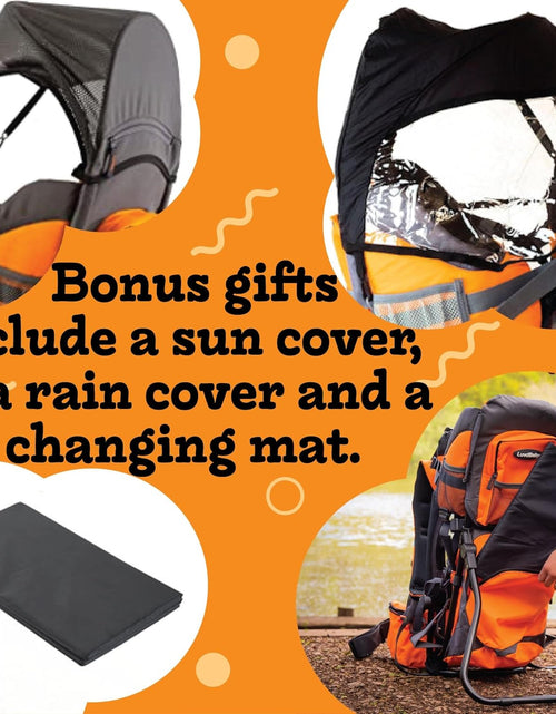 Load image into Gallery viewer, Hiking Baby Carrier Backpack - Comfortable Toddler/Baby Backpack Carrier System with Diaper Change Pad, Insulated Pocket + Rain and Sun Hood to Protect Your Child
