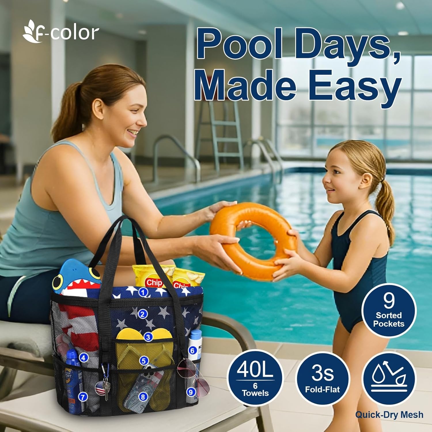 Mesh Beach Bag Family - Large Tote Bag for Cruise Pool Toys Beach Vacation Essentials