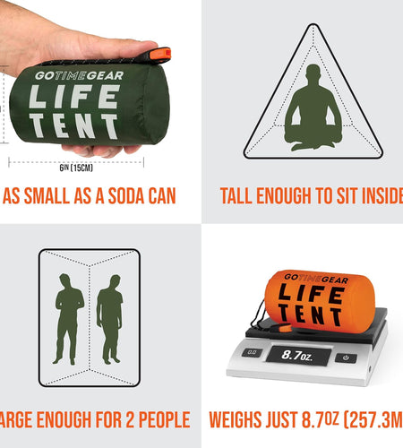 Survival Life Tent • 2 Person Mylar Emergency Shelter Tube Tent + Paracord • All-Weather Protection for Camping, Hiking, & Survival Kits • Includes Emergency Whistle