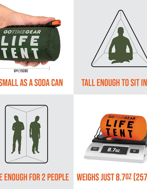Load image into Gallery viewer, Survival Life Tent • 2 Person Mylar Emergency Shelter Tube Tent + Paracord • All-Weather Protection for Camping, Hiking, &amp; Survival Kits • Includes Emergency Whistle
