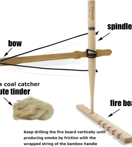 Bow Drill Kit Fire Starter, Primitive Wood, Survival Practice Friction Fire Tool for Scout Outdoor Activity Teaching, Outward Bound Training, Wildness Survival Beginner
