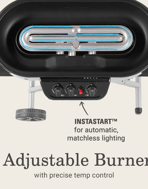 Load image into Gallery viewer, Roadtrip 285 Portable Stand-Up Propane Grill with 3 Adjustable Burners &amp; Instastart Ignition, 20,000 Btus of Power for Outdoor Cooking, Camping, Tailgating, Grilling, Bbqs, &amp; More
