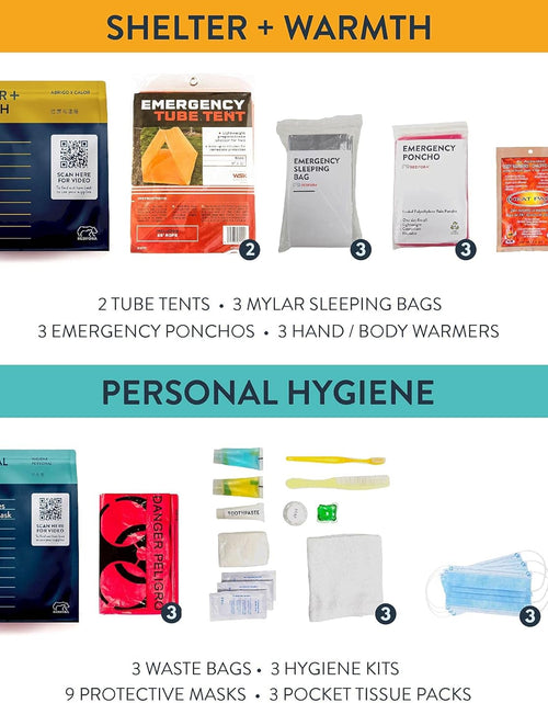 Load image into Gallery viewer, Complete Earthquake Bag - 3 Day Emergency Kit for Earthquakes, Hurricanes, Wildfires, Floods + Other Disasters
