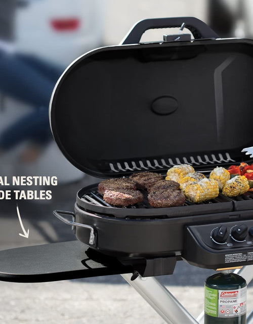 Load image into Gallery viewer, Roadtrip 285 Portable Stand-Up Propane Grill with 3 Adjustable Burners &amp; Instastart Ignition, 20,000 Btus of Power for Outdoor Cooking, Camping, Tailgating, Grilling, Bbqs, &amp; More

